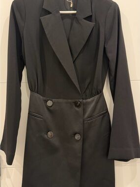 Black Double-Breasted Longline Blazer Dress